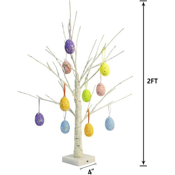 24" Pre-lit White Birch Tree with 10 Easter Egg, 24 Led Lights Battery Operated - Picture 2 of 8